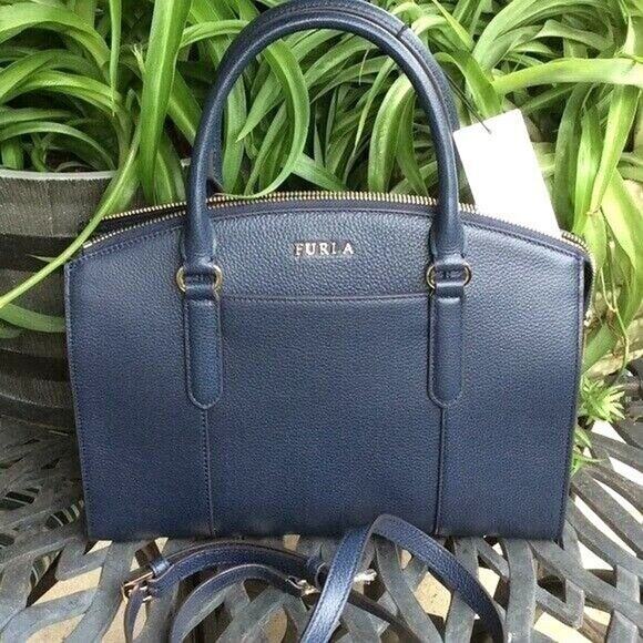 Furla Italian Saffiano Leather Navy Blue Handbag Size-@ 9 1/4” x 12” NWT